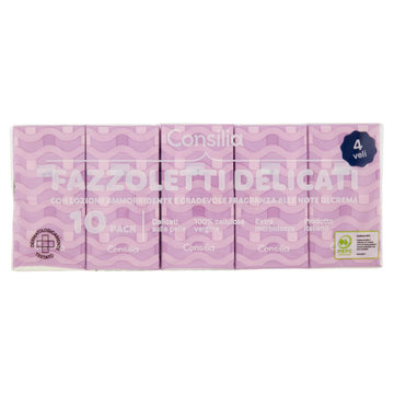 Consilia Fazzoletti di Carta 4 Veli Idratanti 10x10 pacchetti