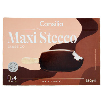 Consilia 4 Maxistecchi di Gelato Vaniglia Ricoperti Cioccolato al Latte 350 g