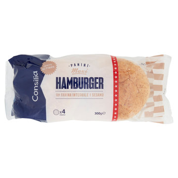 Consilia Pane per Maxi Hamburger Integrali con Sesamo 4 pezzi 300 g