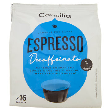 Consilia Caffe in Capsule Espresso Decaffeinato Compatibili Dolce Gusto 16 pezzi