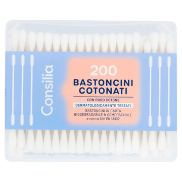 Consilia Bastoncini Cotonati Biodegradabili e Compostabili 200 pezzi